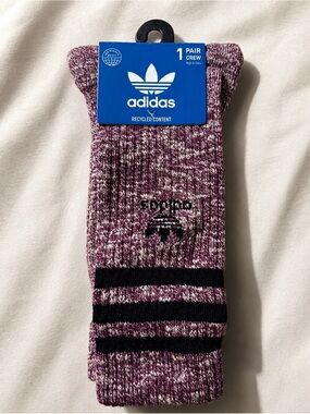 adidas Maroon Heather & Black Crew Socks